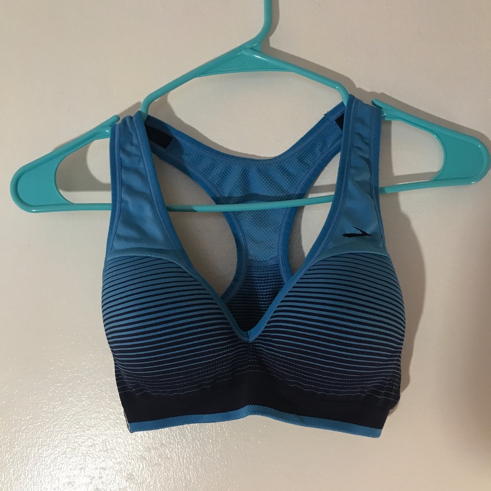 Brooks Blue Racerback Padded Pullover Sports Bra
